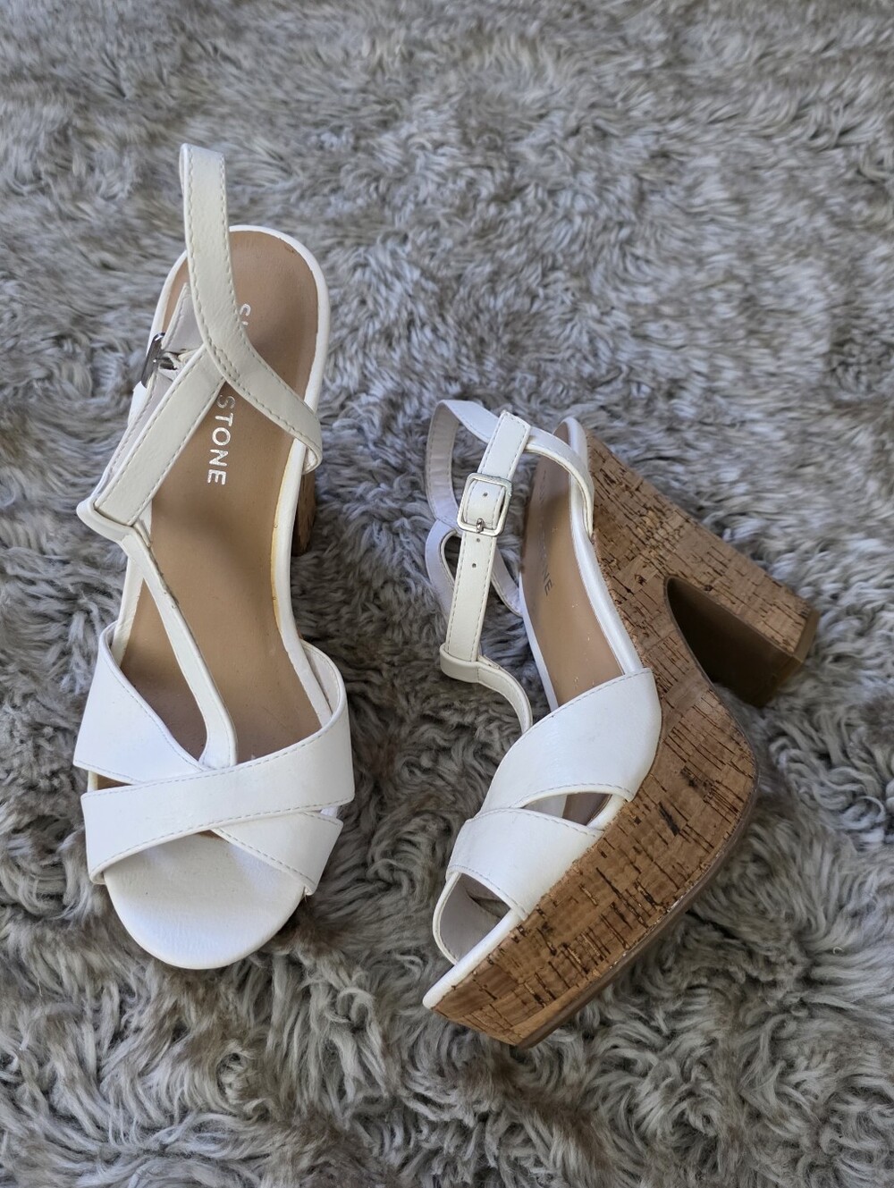 Sun + Stone Jamie White Cork Platform Sandals Women's Size 7